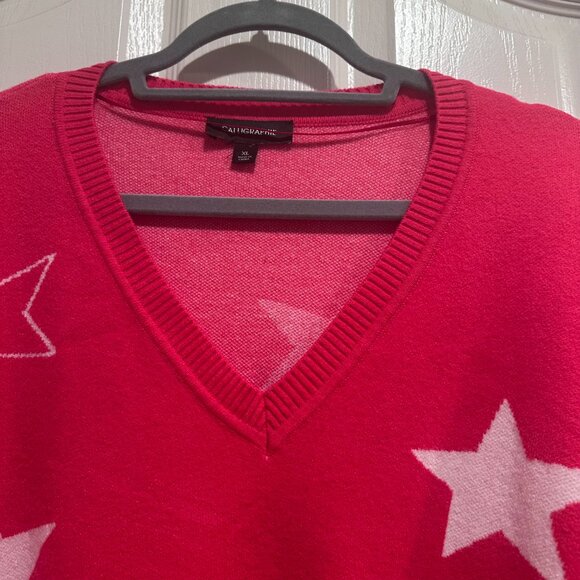 Calligraphie Women's Fuchsia Pink V-Neck Sweater with White Stars XL - Picture 4 of 4